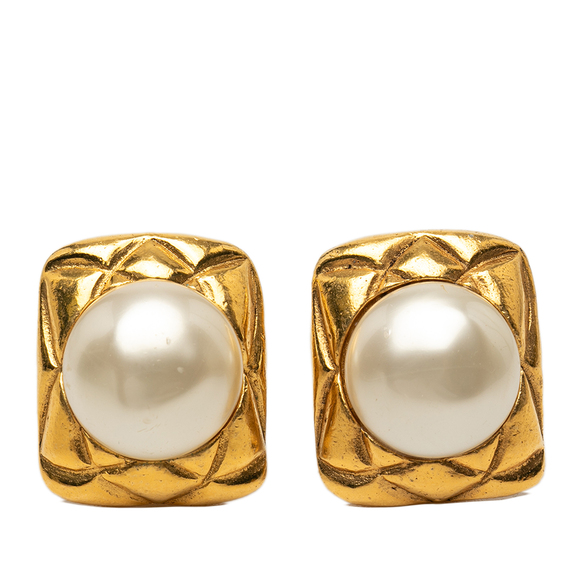 Pre-Loved Chanel Gold Plated Faux Pearl Clip on Earrings
